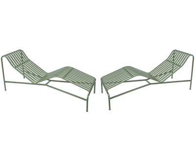 Lot 754 - A pair of Hay 'Palissade Chaise Longue' sun loungers in the 'Olive' green colourway.