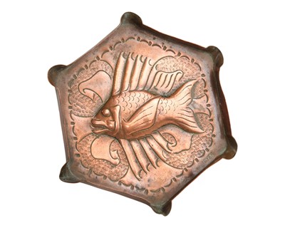 Lot 437 - Herbert Dyer, Mousehole, a hexagonal copper ashtray.