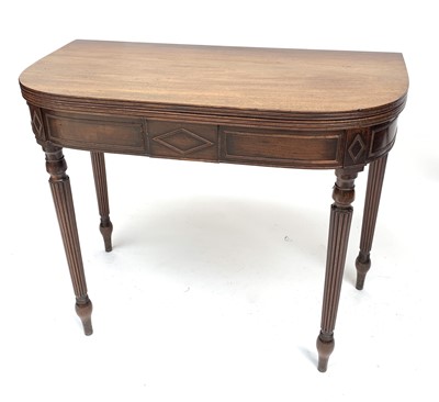 Lot 3068 - A 19th century mahogany D shaped fold top tea...