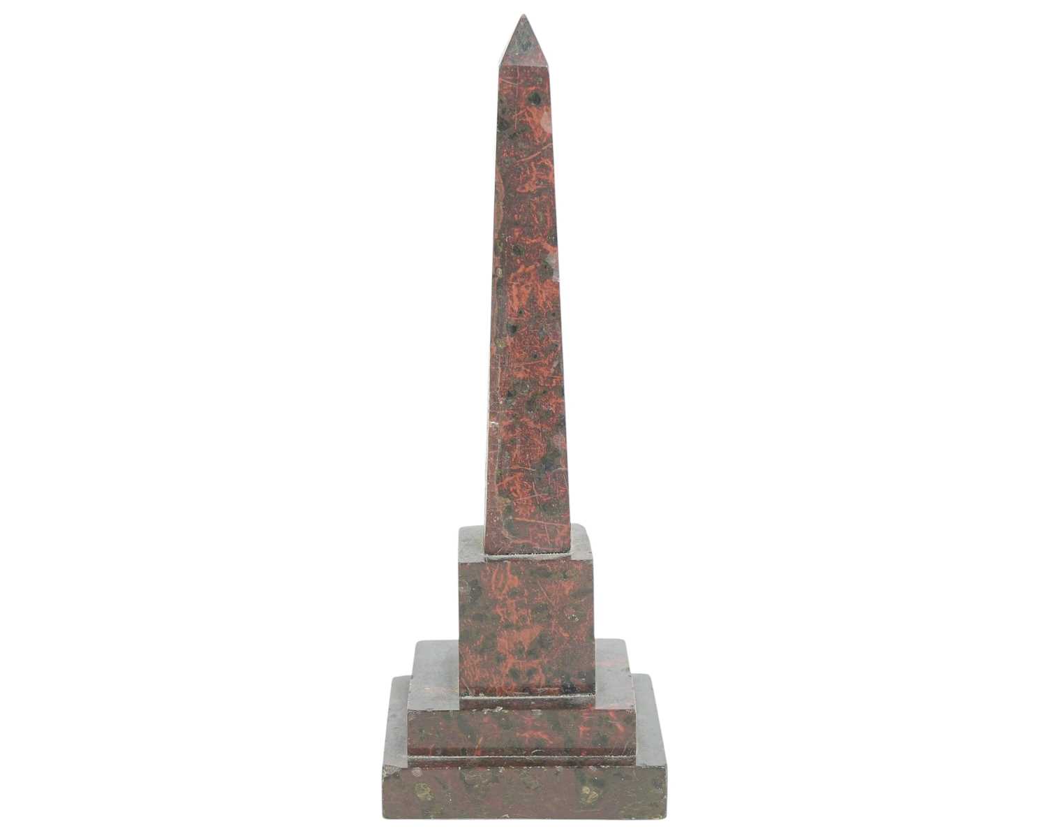 Lot 1 - A Cornish serpentine model of an obelisk.