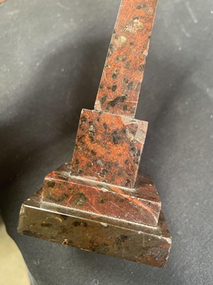 Lot 1 - A Cornish serpentine model of an obelisk.