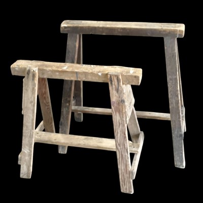 Lot 36 - Two vintage wooden saw horses, the largest is...