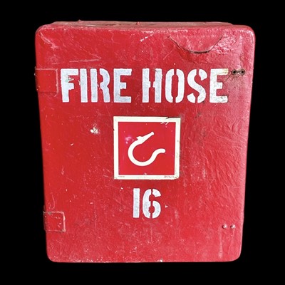 Lot 34 - A vintage metal fire hose box, 47cm wide, 58cm...