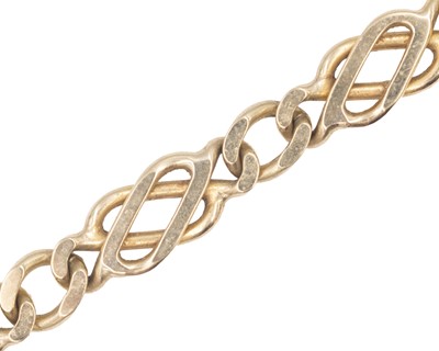 Lot 112 - A 9k fancy knot and curb-link 18" neck chain.