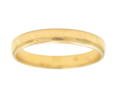 Lot 114 - A Victorian 22k gold band ring, with faint engraved decoration, by Henry Hyde Aston.
