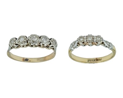 Lot 131 - Two antique diamond illusion set yellow gold and platinum rings.