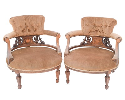 Lot 872 - A pair of Late Victorian rosewood and inlaid salon chairs.
