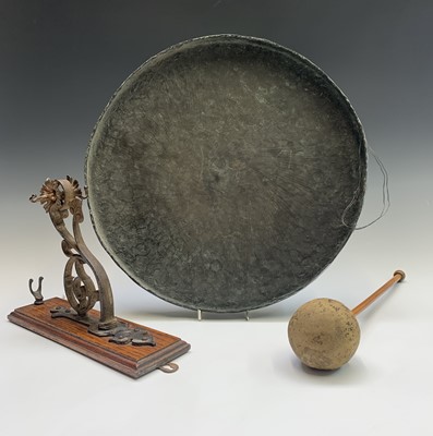 Lot 43 - An Edwardian brass gong, with ornate wrought...