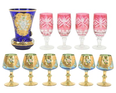 Lot 693 - Four cut glass cranberry drinking glasses.
