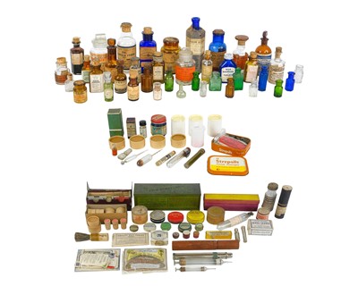 Lot 452 - Two small trays of pharmacy jars and containers, etc.