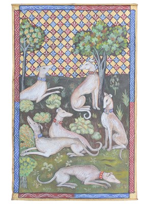 Lot 645 - A hand painted wall hanging.