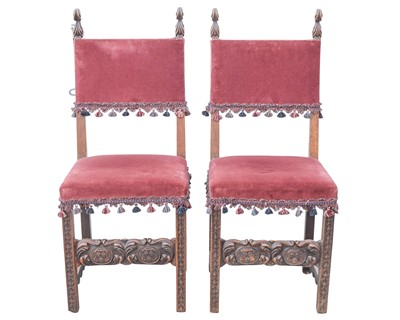 Lot 858 - A pair of Spanish Renaissance revival/baroque style walnut side chairs.