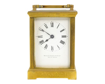 Lot 748 - A French brass cased carriage timepiece.