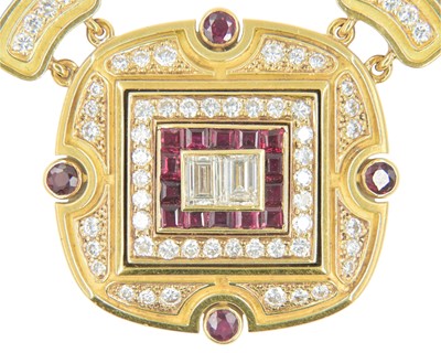 Lot 192 - LEO DE VROOMEN (1941-2025)- A fine 18k diamond and ruby set pendant necklace.