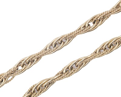 Lot 138 - A 9k hallmarked yellow gold fancy rope-twist 16" neck chain.