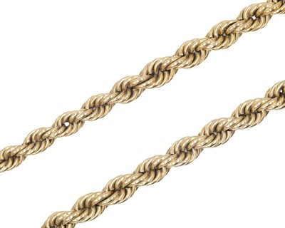 Lot 151 - A heavy yellow gold graduated rope-twist 18" neck chain.