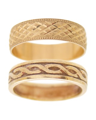 Lot 166 - Two 9k hallmarked gold band rings.