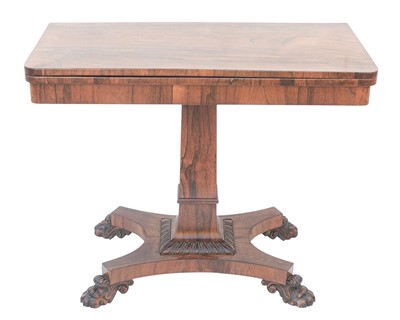Lot 878 - A Regency rosewood fold top card table.