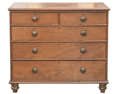 Lot 942 - A Victorian mahogany chest of two short and three long drawers.