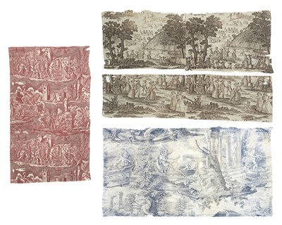 Lot 631 - Antique 'toile de jouy' cotton fabric remnants.