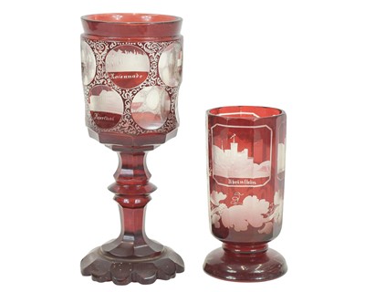 Lot 698 - A Bohemian ruby flash goblet and vase.