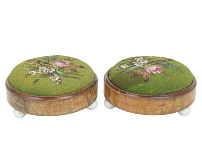 Lot 839 - A pair of Victorian beadwork stools.