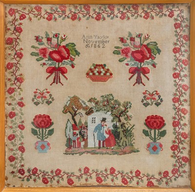 Lot 630 - A large Victorian woolwork sampler.