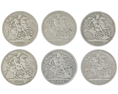 Lot 163 - Queen Victoria old head crowns x 6.