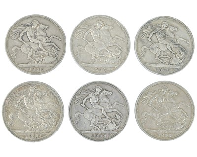 Lot 236 - Queen Victoria Old Head crowns x6.
