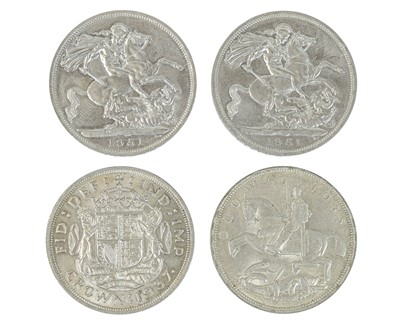Lot 193 - George v and George VI crowns x4.