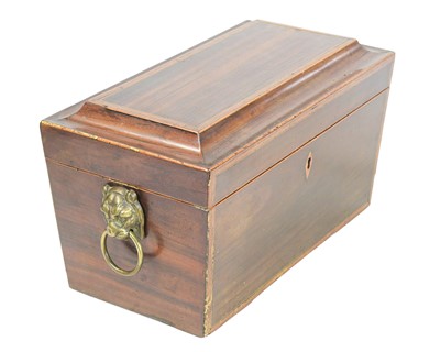 Lot 13 - A George III goncalo alves, satinwood banded and strung tea caddy.