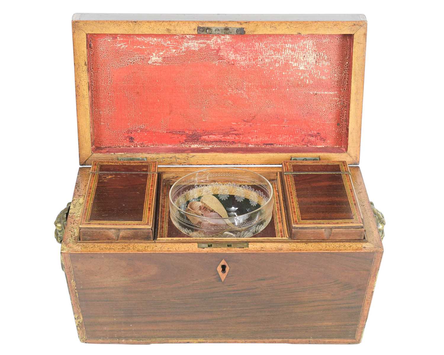 Lot 13 - A George III goncalo alves, satinwood banded and strung tea caddy.