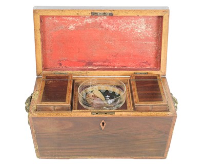 Lot 13 - A George III goncalo alves, satinwood banded and strung tea caddy.