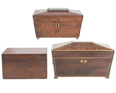 Lot 91 - A George III mahogany and boxwood strung tea caddy.