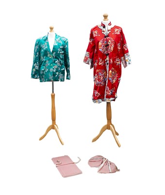 Lot 1 - A Chinese red silk embroidered robe, length...