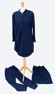 Lot 2868 - Jean Muir navy wool crepe longline jacket,...