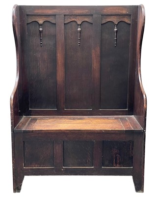 Lot 800 - An oak hall settle or bench seat.