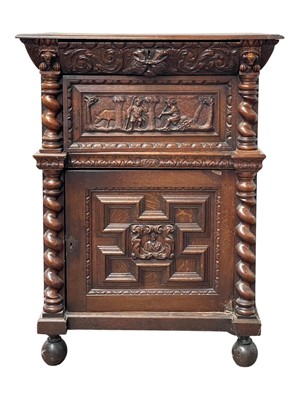 Lot 822 - A Victorian heavily carved oak side cabinet.