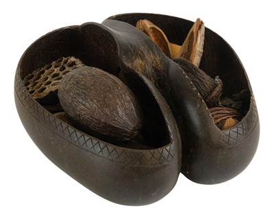 Lot 477 - Natural History: A Coco De Mer Nut Basket (Lodoicea maldivica)