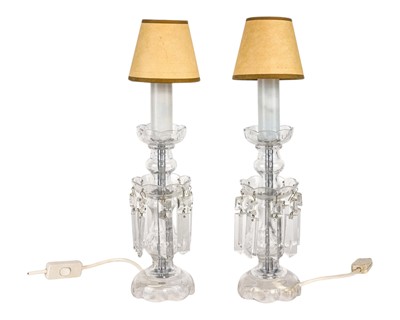 Lot 783 - A pair of cut glass lustre table lamps.