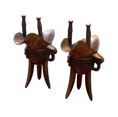 Lot 15 - A pair of Chinese reproduction bronze jue wine...