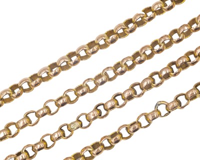 Lot 187 - A Victorian yellow gold belcher link 30" neck chain with dog-clip clasp.