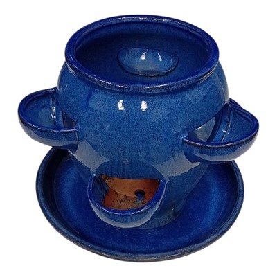Lot 65 - A blue glazed terracotta strawberry planter...