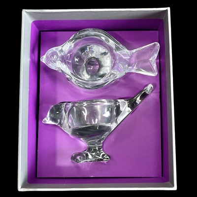 Lot 74 - A set of two Oka Glass bird tealight holders,...