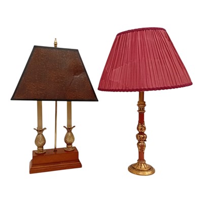 Lot 78 - A Regency-style twin candle table lamp and a...