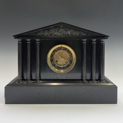 Lot 2921 - A late 19th century black slate mantel clock,...