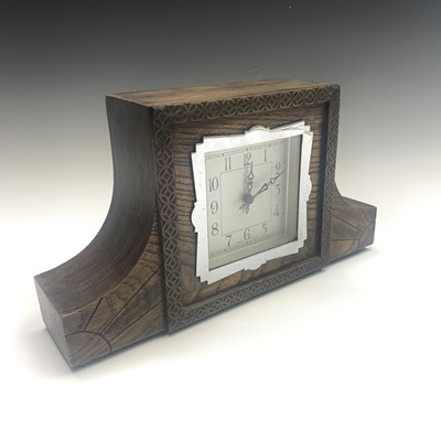 Lot 2922 - An Art Deco oak and chrome mantel timepiece,...