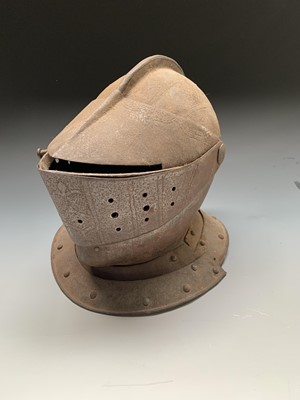 Lot 5 - A continental close helmet, probably 19th...