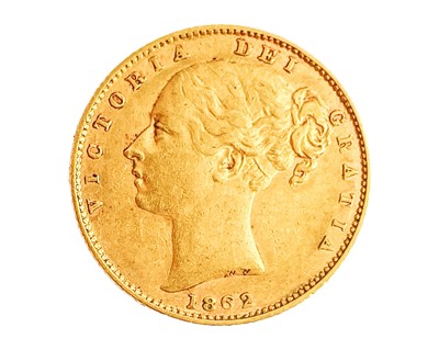 Lot 230 - 1862 shield back sovereign.