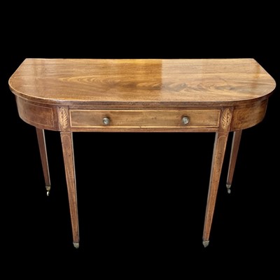 Lot 243 - An antique inlaid mahogany rear drop leaf...